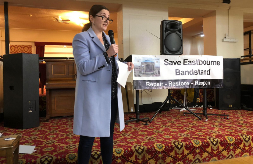 Caroline addressing Save Eastbourne Bandstand