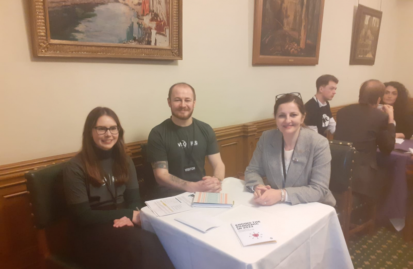 Caroline meeting Eastbourne residents Scott and Zoe