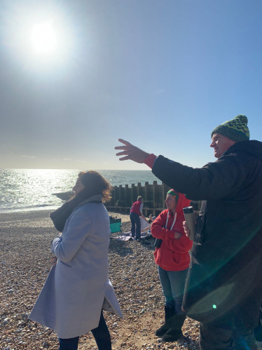 Caroline meeting sea swimmers to discuss sea water quality