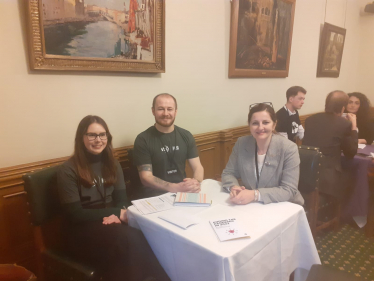 Caroline meeting Eastbourne residents Scott and Zoe